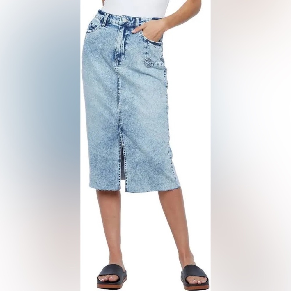 WASH LAB blue agate Sally Split Front Raw
Hem Denim Skirt sz 28